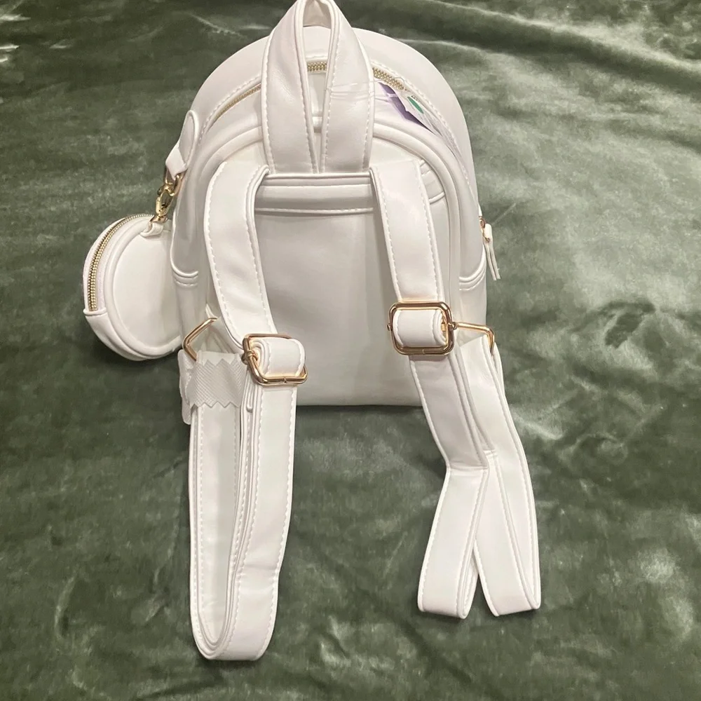 White Quilted Mini Backpack with Gold Hardware